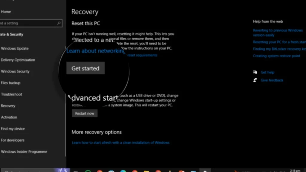 Reset Windows to solve the problem of high disk usage