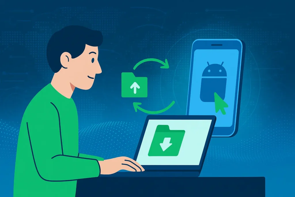 User controlling Android smartphone from a laptop using AirDroid