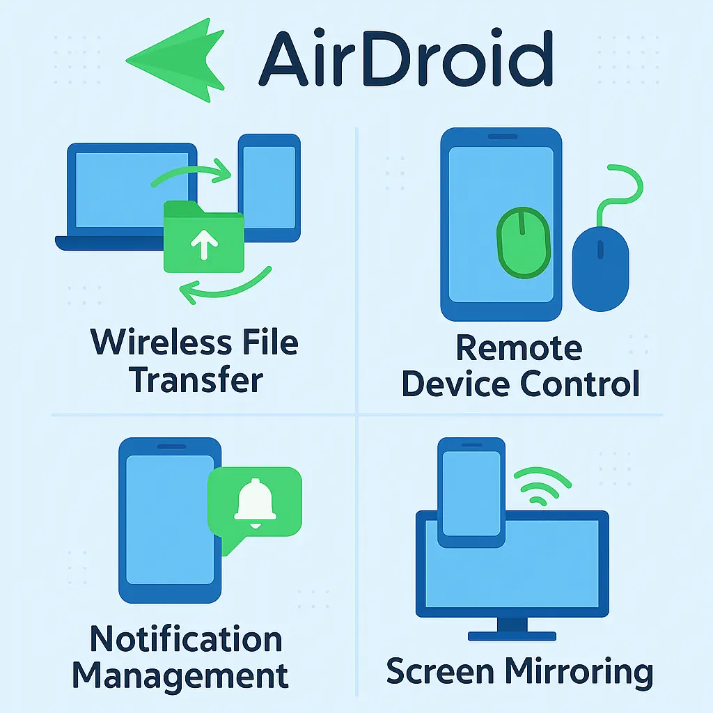 Infographic highlighting key AirDroid web features
