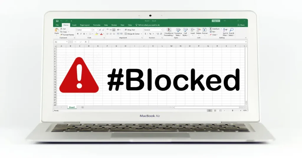 Excel worksheet with Blocked symbol for External Workbook Links Excel