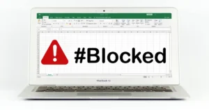 Excel worksheet with Blocked symbol for External Workbook Links Excel