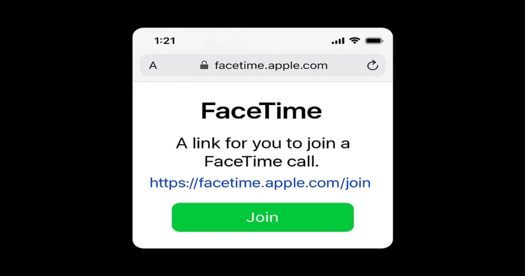 Realistic screenshot of FaceTime on android invite link preview in Chrome on Android, showing the “Join” button clearly.