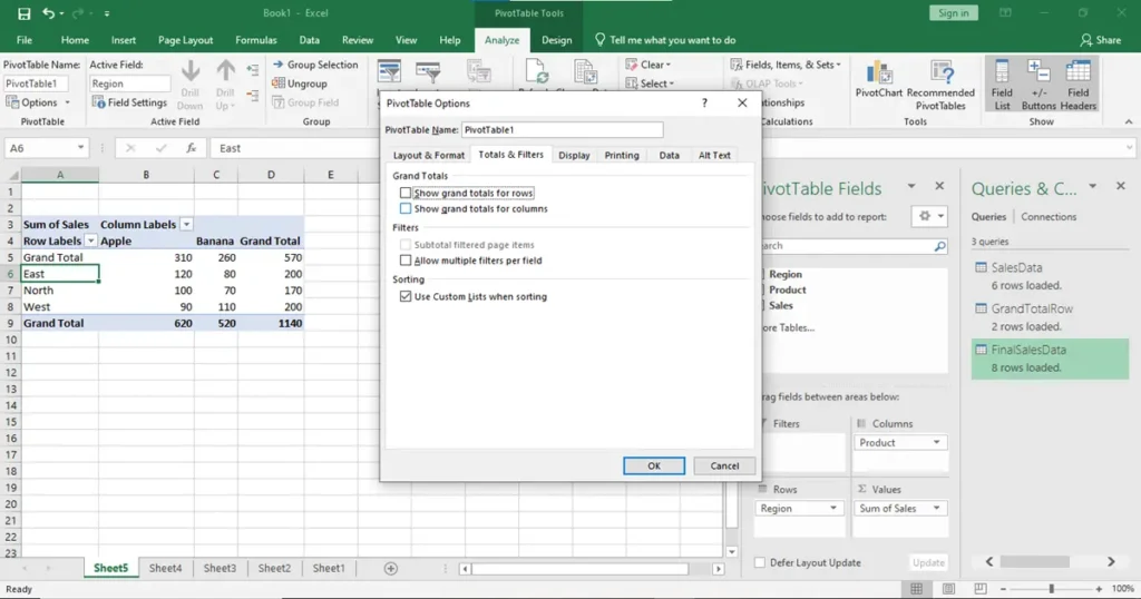Clean Up Pivot Table Layout to move grand total to top in pivot table