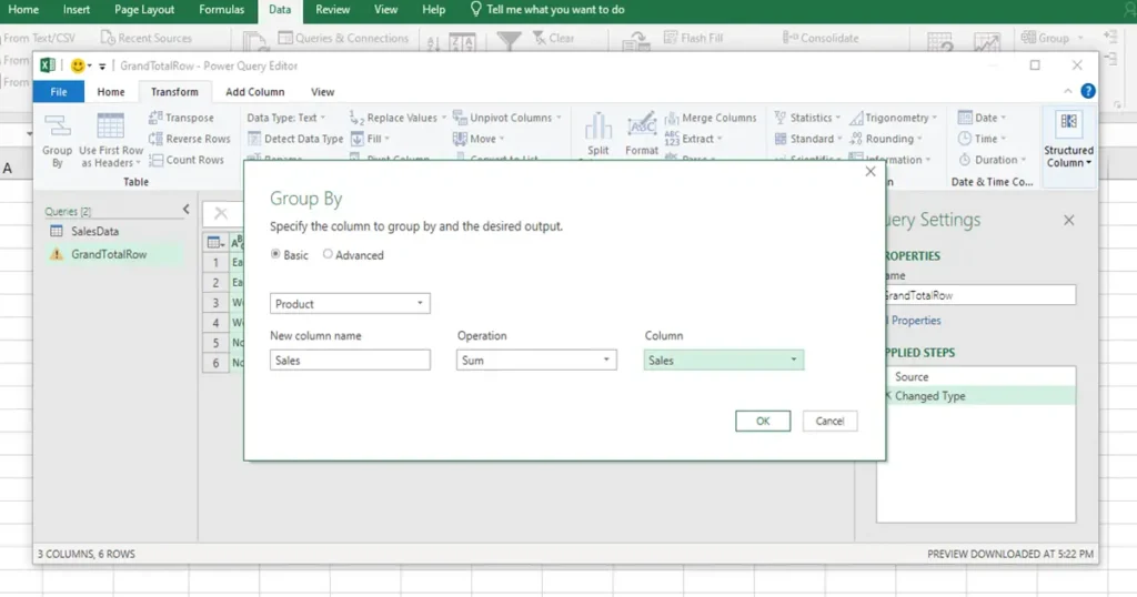 Group the Data to Create Product-Wise Grand Totals