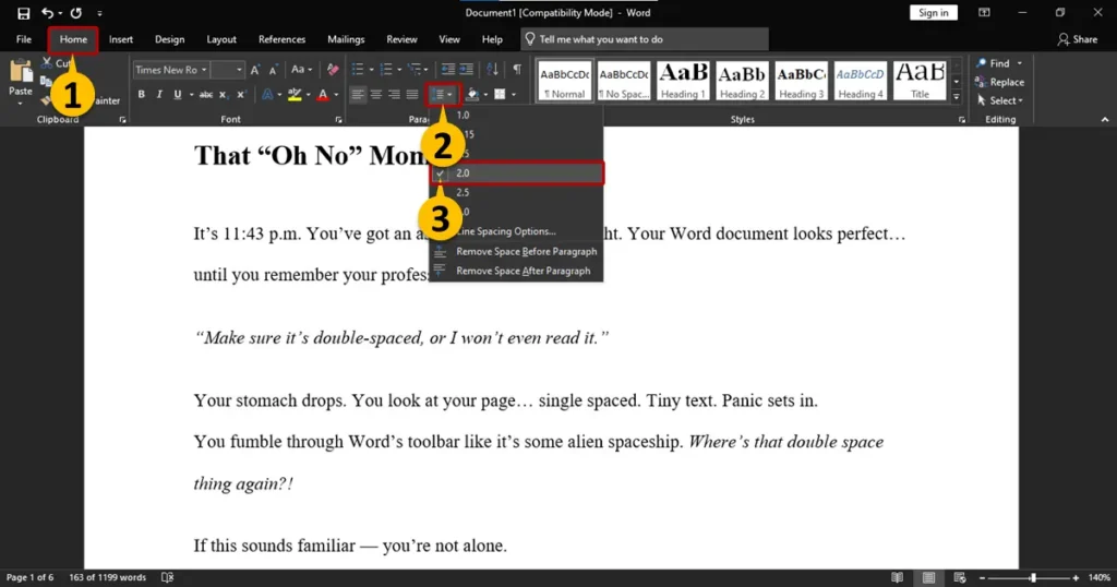 Method 1 – The Simple Ribbon Way (Beginner Friendly) for double space in MS Word