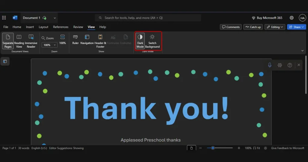 Method 3 – How to Turn Off Dark Mode in Word Online (Office 365 Web)