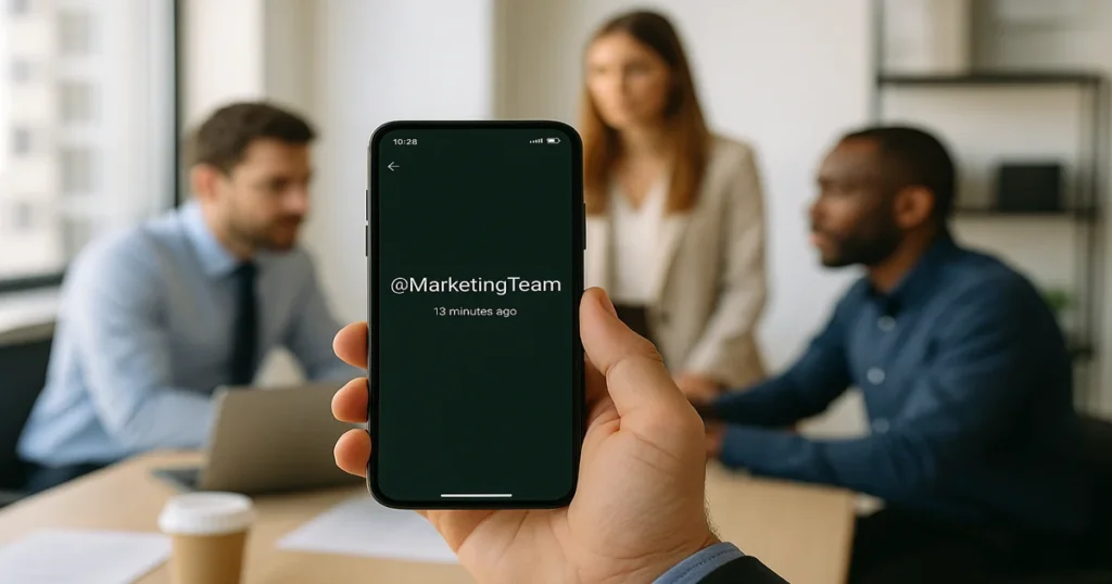 Team using WhatsApp group status for announcements